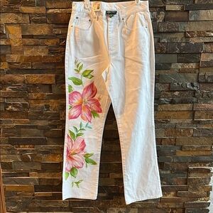 Ralph Lauren Womens Floral Hibiscus White Jeans
